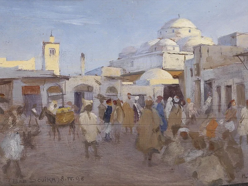 1871-Karl Friedrich Gsur - Scena di strada nel suk di Tunisi